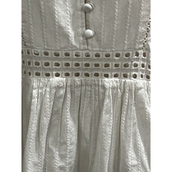 N/Nicholas White Eyelet Button Front Long Sleeve V-Neck Cotton Mini Dress Sz 4 - Picture 10 of 16